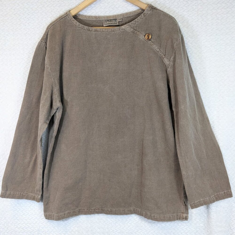 by TAYLOR Long Sleeve Tunic Top Women's S/M Light Brown USA Vintage 100% Cotton